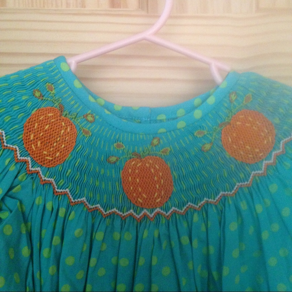NWT 3T Fall Smocked Turquoise Pumpkin Dress!! 🎃